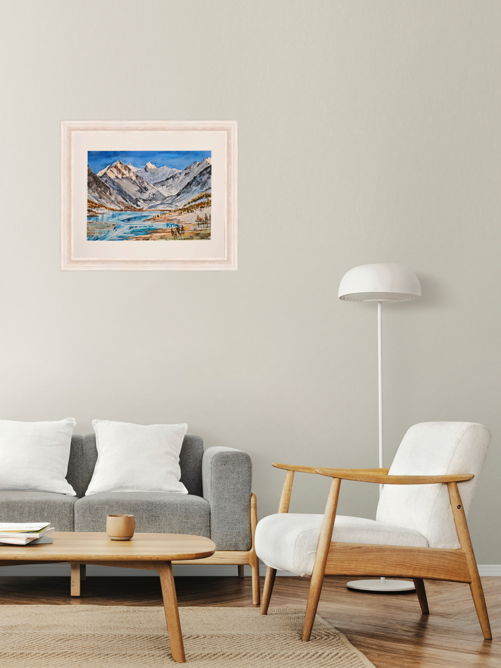 Картина авторская акварельная в паспарту 40х50 см на стену для интерьера "Белуха и Ак-Кем. Горный Алтай"