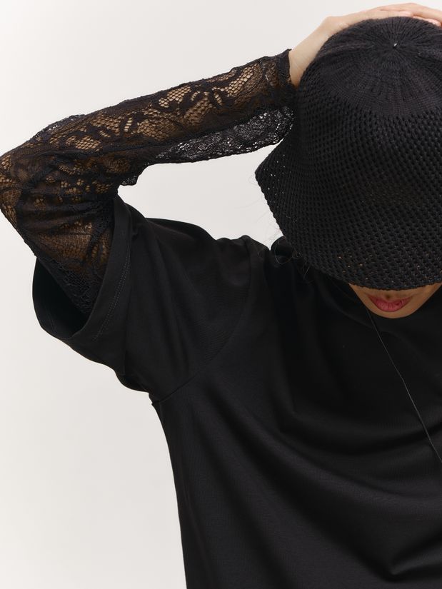Лонгслив рукава из гипюра, черный
