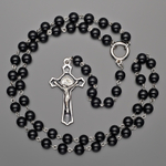 Мужские бусы розарий с крупным крестом из чёрного марблита Rico la Cara AMX001287