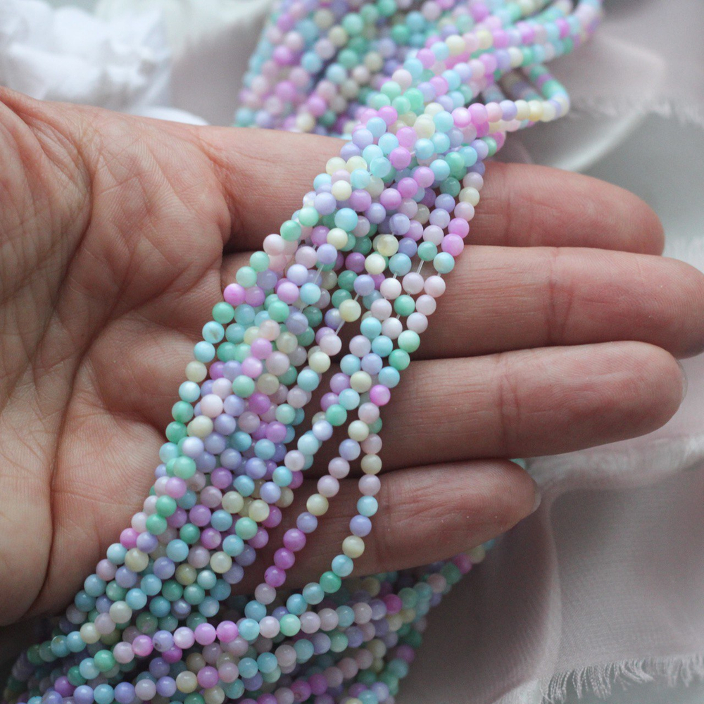 пр024 Перламутр шар гладкий 3мм, микс цветов, нить 38см