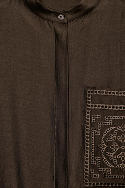 ZARA РУБАШКА С КАРМАНОМ И ВЫШИВКОЙ — ZW COLLECTION, КОРИЧНЕВЫЙ