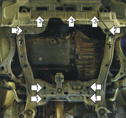Защита картера Двигателя, КПП. 2 мм, Сталь. для KIA Grand Carnival 2005-2014, KIA Carnival 2006-2014 MOTODOR.01024