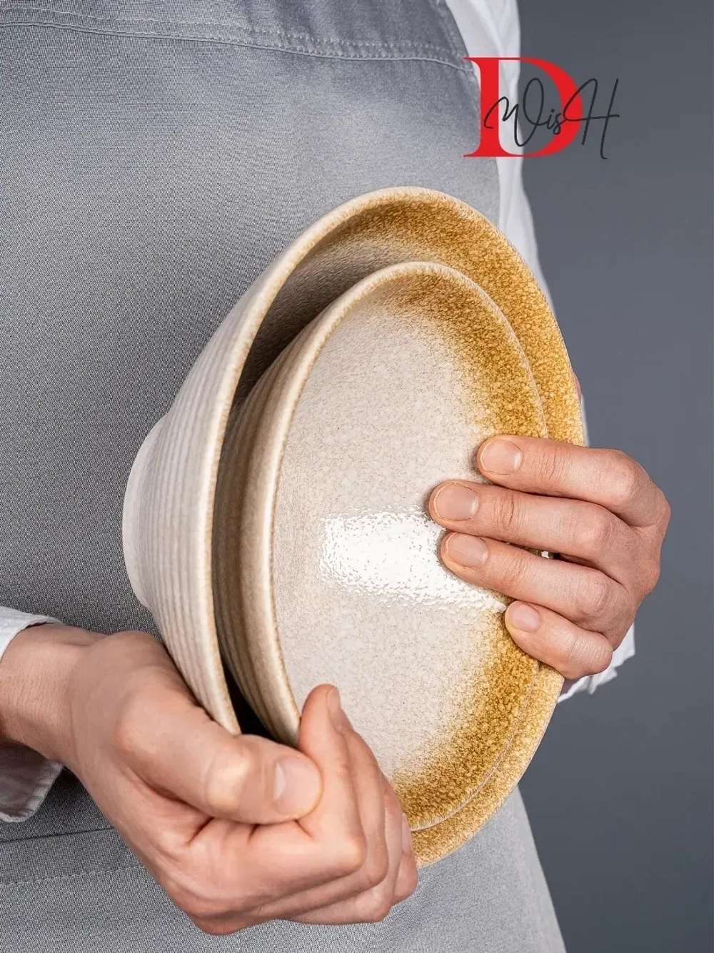 Набор посуды 2 тарелки глубокие охра фарфор салатник 20 см