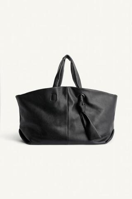 ZARA КОЖАНАЯ СУМКА-ТОУТ, ЧЕРНЫЙ