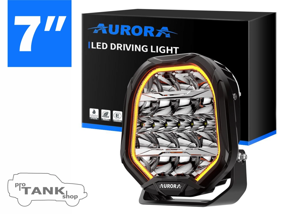 Фара светодиодная AURORA 7″ c подсветкой корпуса (ДХО) Янтарный + Белый 1 шт.