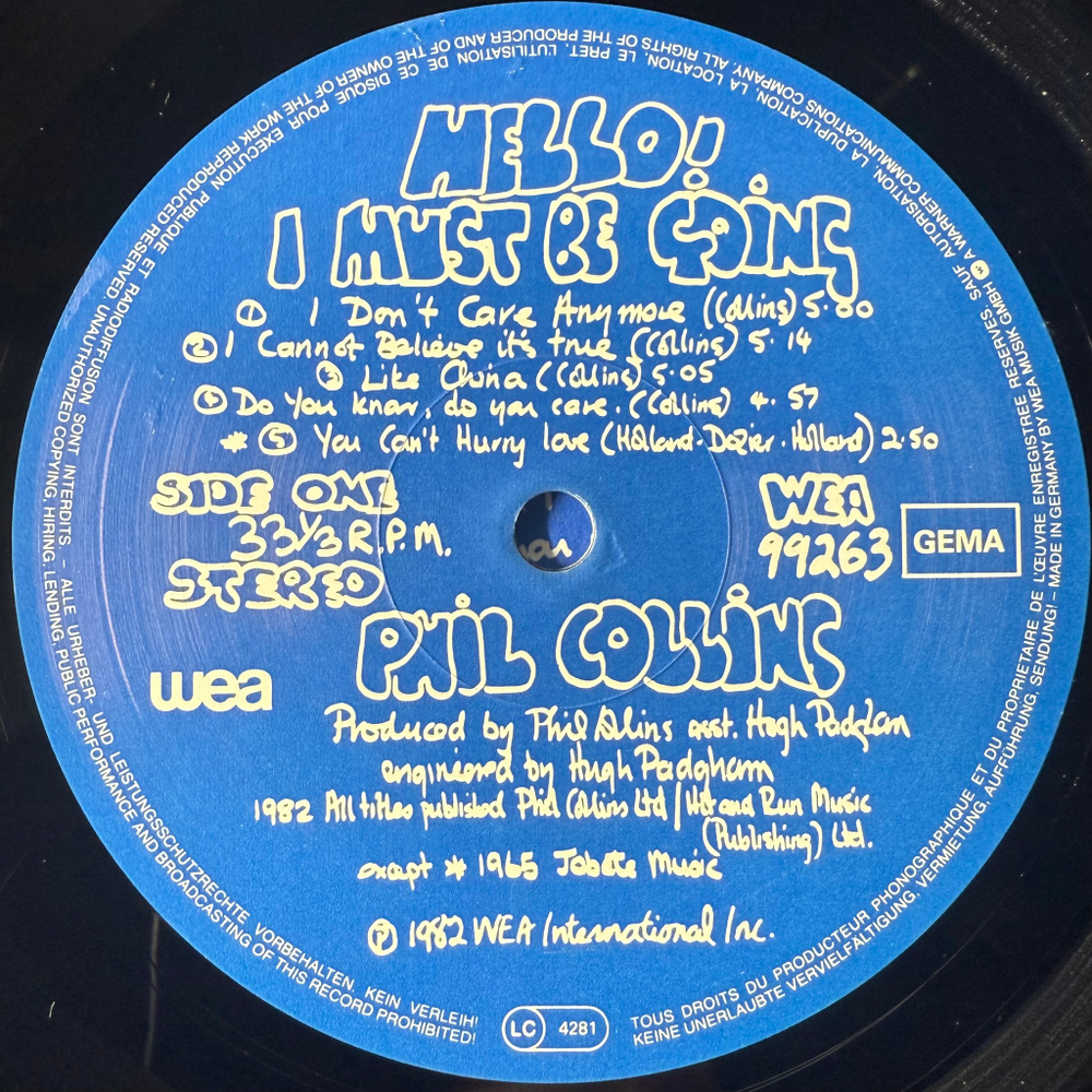 Phil Collins - Hello, I Must Be Going! (Германия 1982г.)