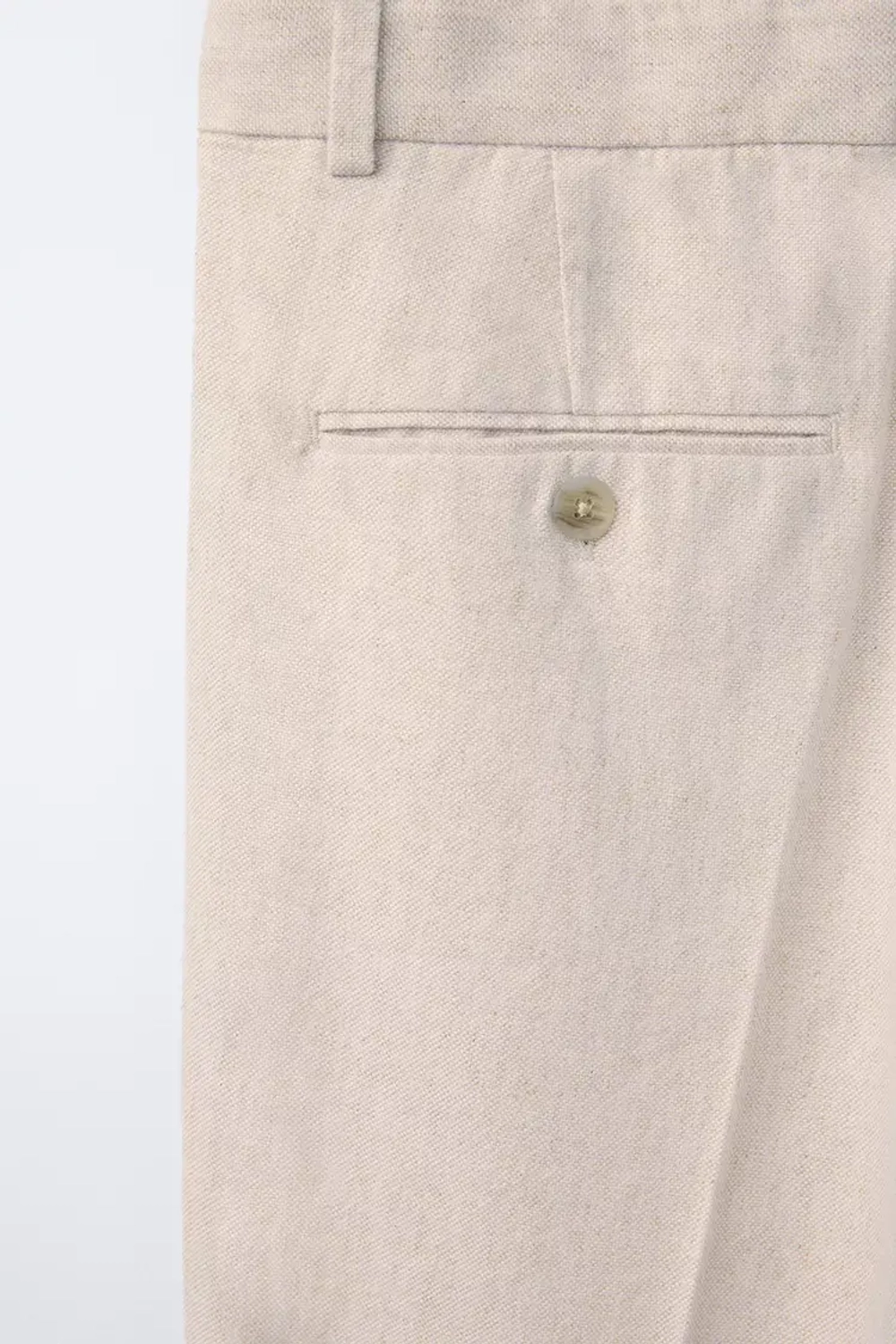 ZARA КОСТЮМНЫЕ БРЮКИ ИЗ ХЛОПКА И ЛЬНА, СВЕТЛО-БЕЖЕВЫЙ