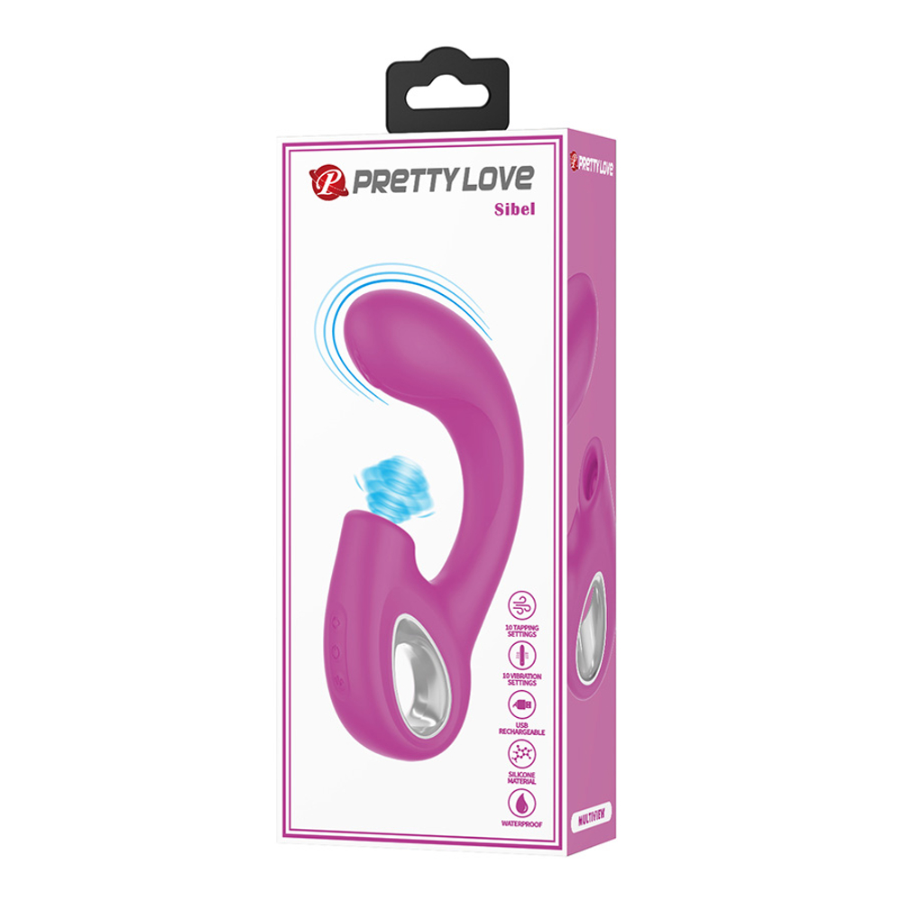 Лиловый вибратор с вакуумным стимулятором клитора Pretty Love Sibel Tapping Rabbit G Vibrator Fuchsia BI-300098