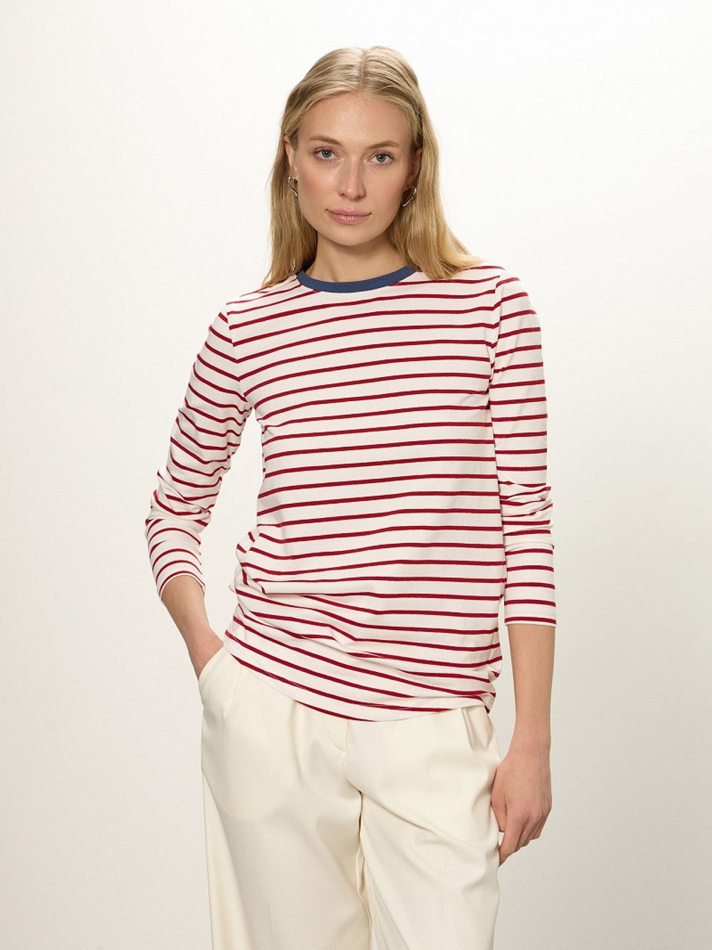 Тельняшка с контрастным воротником красная полоска (Размеры S, M)