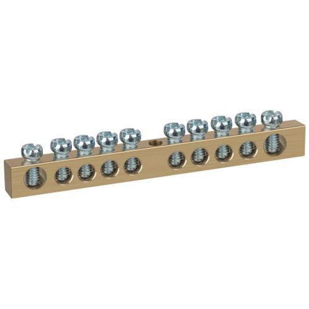 Шина NO-122-15 PEN "земля-ноль" 6х9мм 10/1 с креплениями по центру латунь ЭРА Б0047229