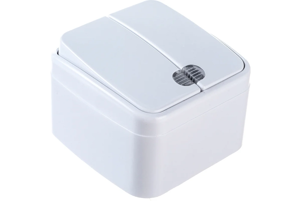 Двухклавишный выключатель STEKKER открытой установки 250В 10А с подсветкой Basic PSW10-32-20 39030