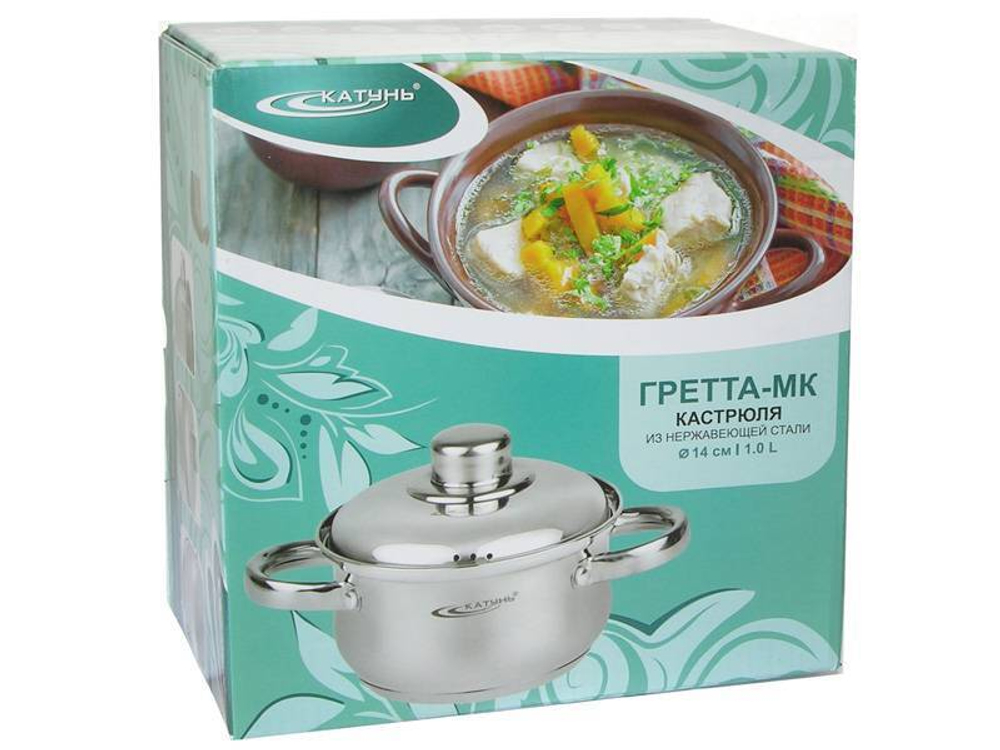 Кастрюля 1л нерж Гретта с металлической крышкой, индукция