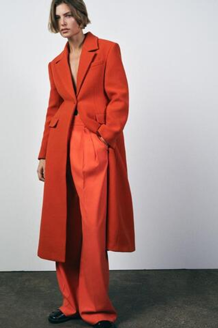 ZARA ПАЛЬТО ОБЛЕГАЮЩЕГО КРОЯ ИЗ СМЕСОВОЙ ШЕРСТИ — ZW COLLECTION, ОРАНЖЕВЫЙ