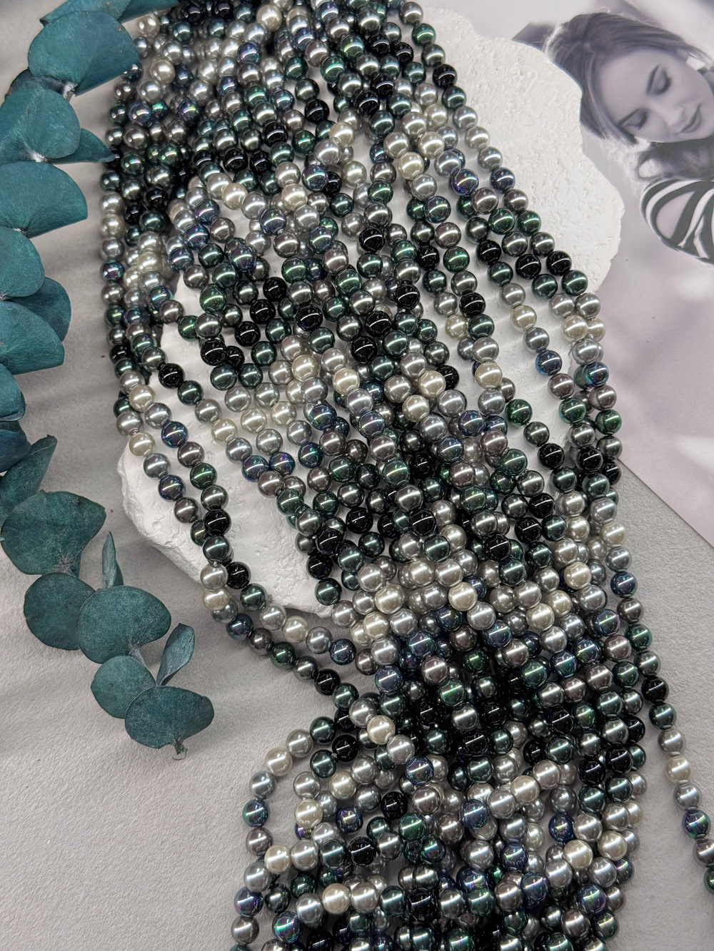 Жемчуг Premium, 6 мм, нить 40 см, Пирит