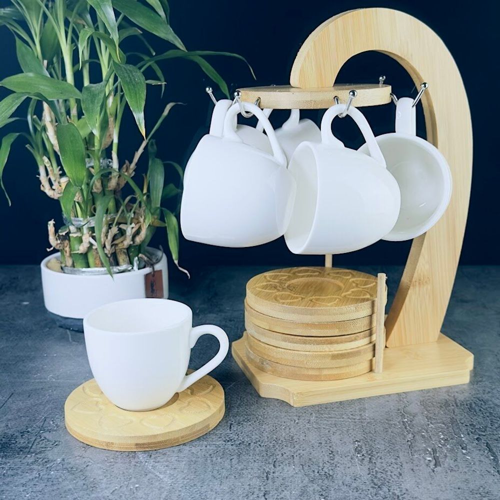 Lenardi 140-027 Кофейный набор 12пр. BAMBOO на подставке в под.уп.(х12)Фарфор,бамбук