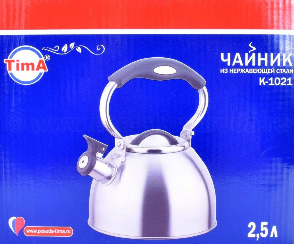TimA Чайник со свистком K-1021 2.5 л, серебристый