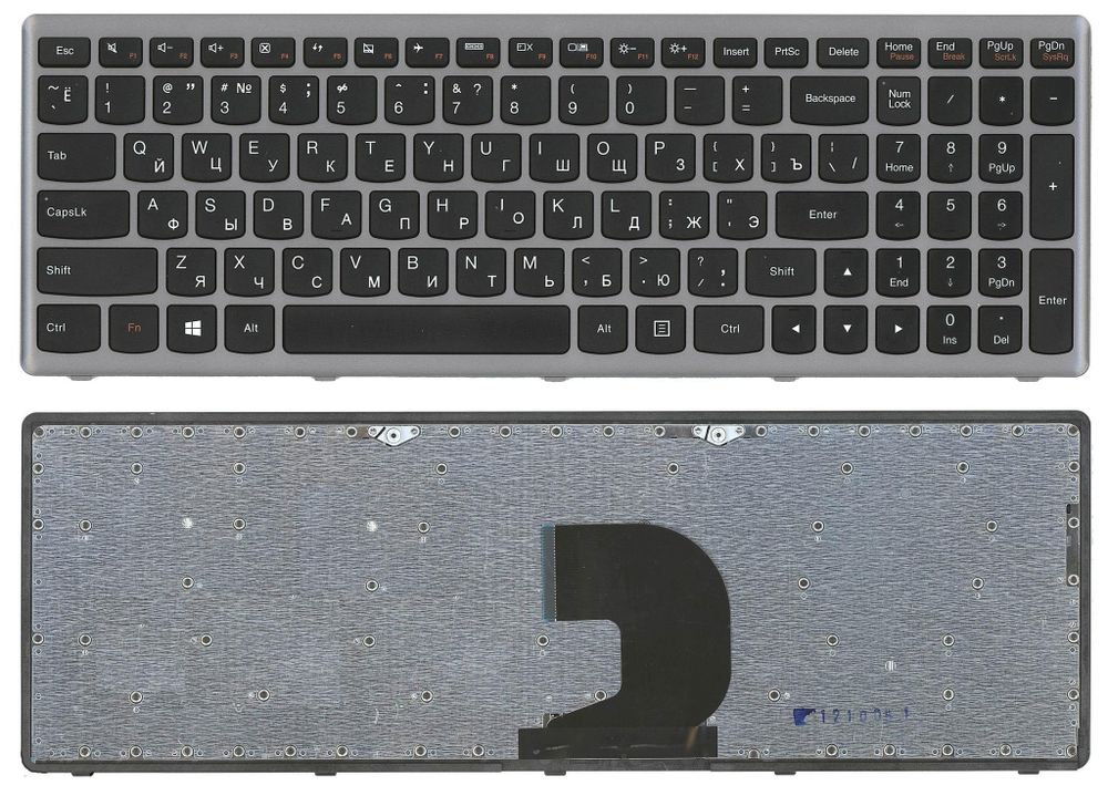 Клавиатура для ноутбука Lenovo IdeaPad P500, Z500, черная, с серой рамкой (TOP-99929)