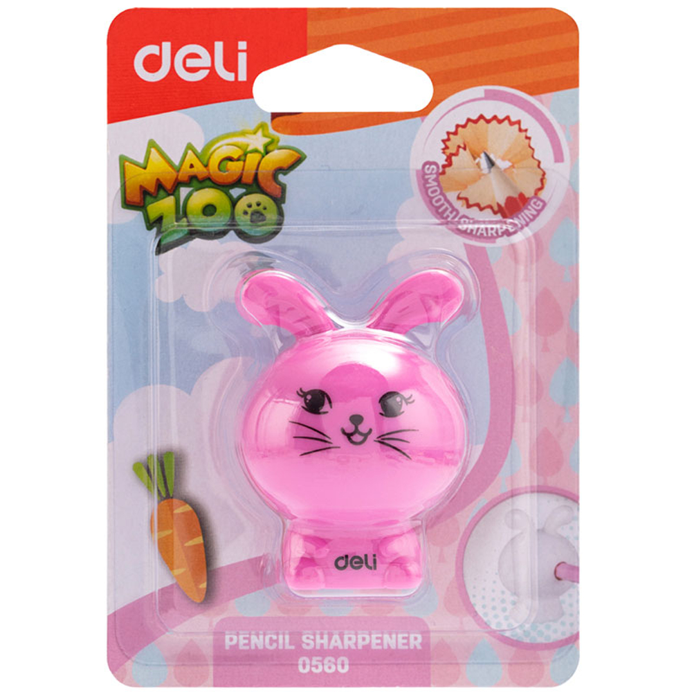 Точилка DELI "Magic Zoo" животные, пластиковая, 1 отверстие, с контейнером, ассорти