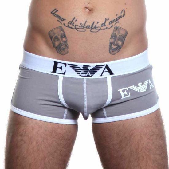 Мужские трусы хипсы Emporio Armani серые с белой окантовкой