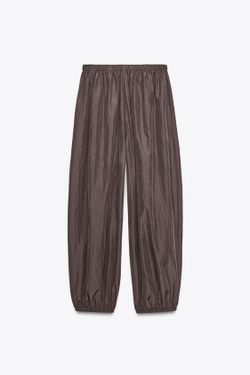 ZARA БРЮКИ-ШАРОВАРЫ ИЗ НЕЙЛОНА, ТЕМНО-КОРИЧНЕВЫЙ