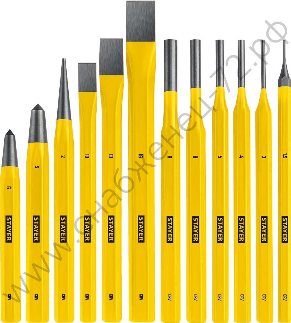 STAYER HERCULES, 12 предметов, Набор зубил и кернеров в пластиковом держателе (21077-H12)