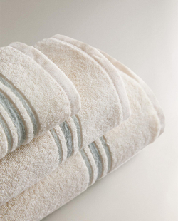 Zara Home - Банное полотенце с цветной бордюром, бежевый, 50х90 см