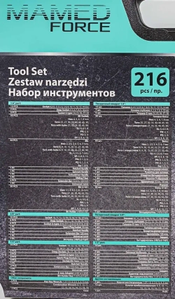 Набор инструментов 216пр. 1/4''3/8''1/2''(6гр.)(4-32мм) MAMEDFORCE MF-38841