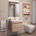 Тумба с раковиной для ванной Uperwood Eva, 50 см, подвесная, Крафт Табачный, с дверцами