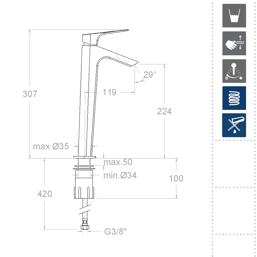 Смеситель для раковины чаши с каскадным изливом URBAN CHIC 211001NC никель