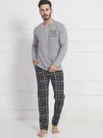 Трикотажный комплект с клетчатыми брючками (Размер: XXL) (Цвет: синий)