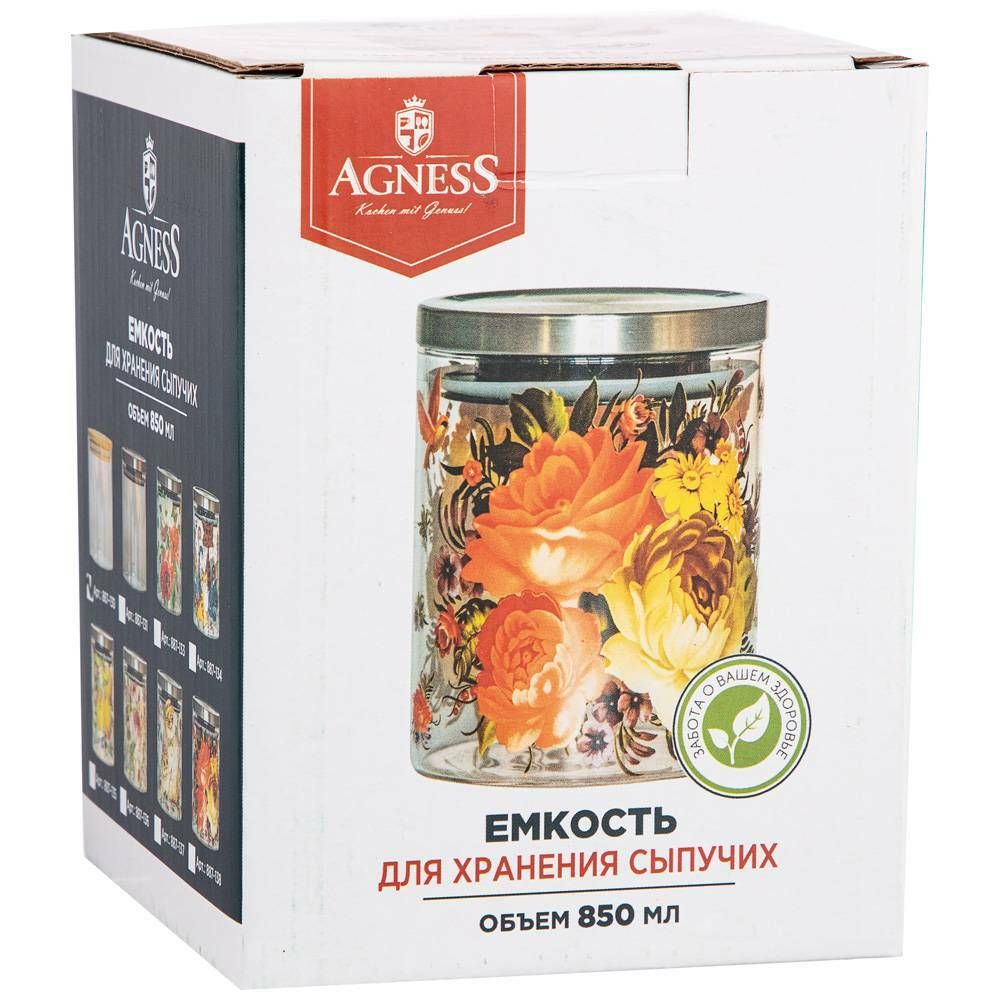 ЕМКОСТЬ ДЛЯ СЫПУЧИХ AGNESS "NATIVE", 850 МЛ БОРОСИЛИКАТНОЕ СТЕКЛО 10*13 СМ