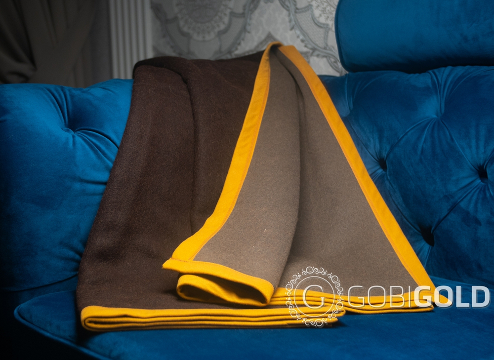 Одеяло тканое шерстяное из яка (Монголия) 150х200 см. - коричневое-серое (2-х стороннее)