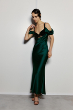 Платье миди из бархата и сатина с бахромой