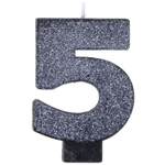 Свечи-цифры на торт в черном цвете с глиттером 8 см