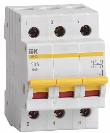 Выключатель нагрузки 3-полюсный ВН-32 3п 20А на DIN-рейку IEK (MNV10-3-020)