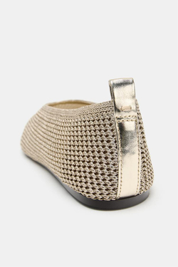 ZARA ПЛЕТЕНЫЕ БАЛЕТКИ С МЕТАЛЛИЧЕСКИМ ЭФФЕКТОМ, ЗОЛОТИСТЫЙ