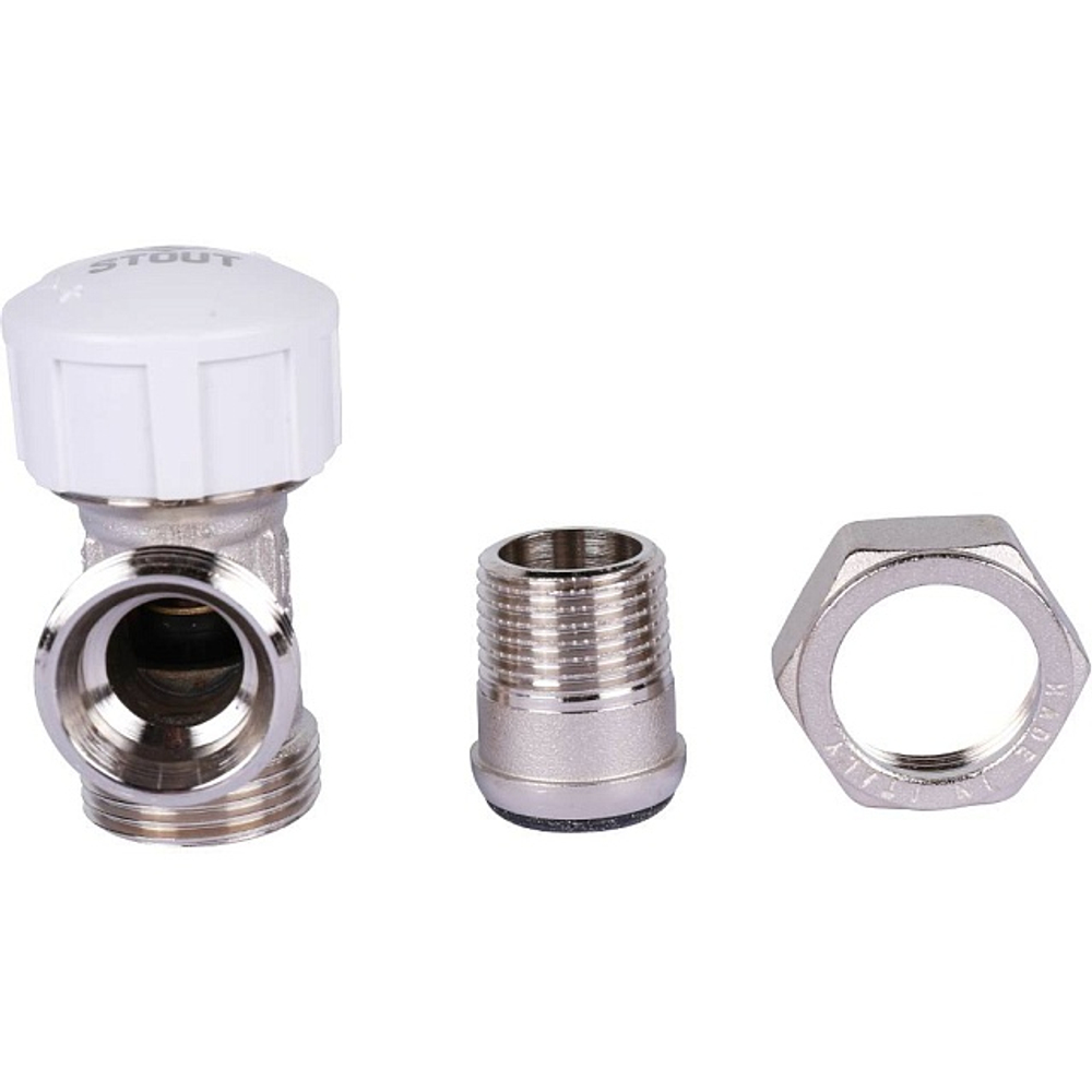 Клапан термостатический угловой STOUT - 1/2" x 3/4"EK (НР/НГ евроконус, PN10, Tmax 100°C)