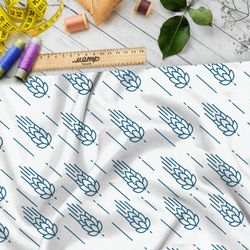 Ткань атлас падающие голубые злаки на белом фоне