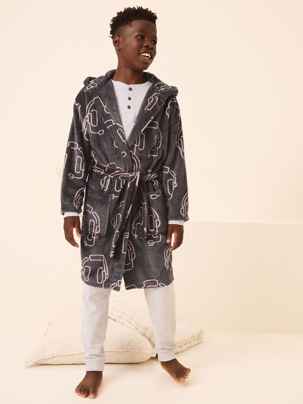 Халат флисовый для мальчика Next N23-837, Темно-серый