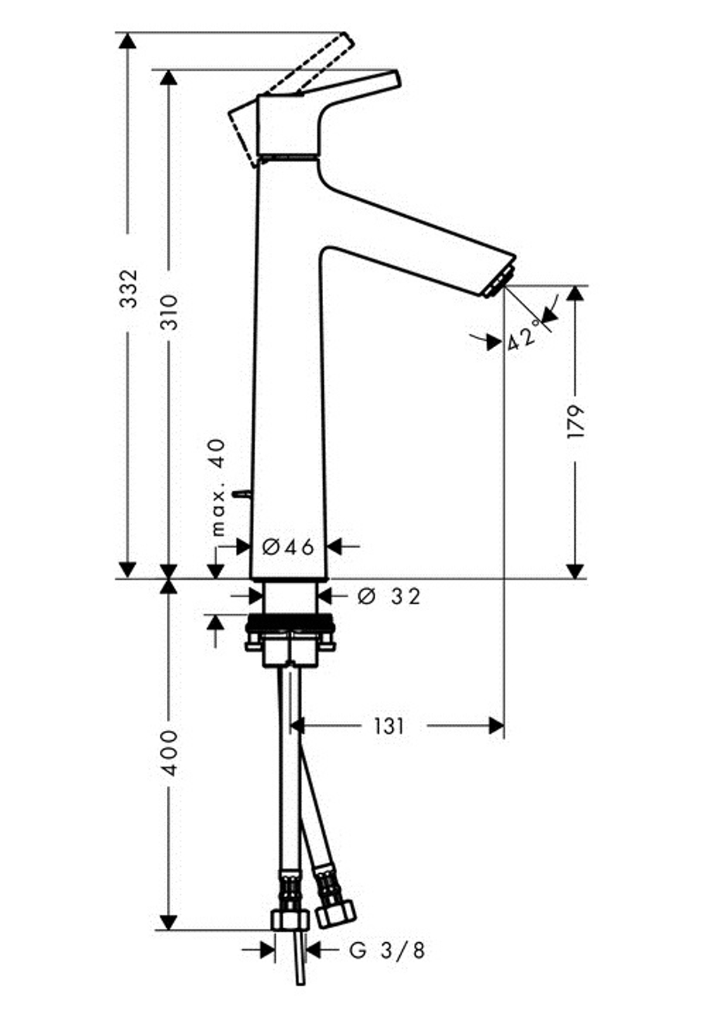 Смеситель для раковины 190 со сливным гарнитуром Hansgrohe 72031000 Talis S