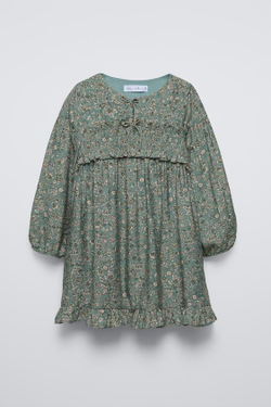 ZARA ПЛАТЬЕ С ЦВЕТОЧНЫМ ПРИНТОМ, СВЕТЛО-ЗЕЛЕНЫЙ