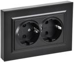 BRITE Розетка 2-местная с заземлением с защитными шторками плоская 16А в сборе РСшПл12-3-БрЧ черный IEK