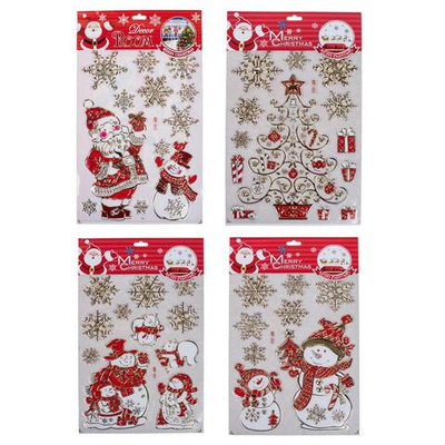 Наклейка новогодняя 22*37 см, 4 вида микс , пакет