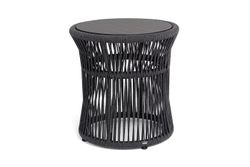 "Романо" журнальный стол из HPL круглый Ø45 H47, каркас из алюминия черный муар, цвет "черный мрамор", роуп темно серый круглый