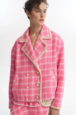 Двубортный жакет-бомбер розовый
