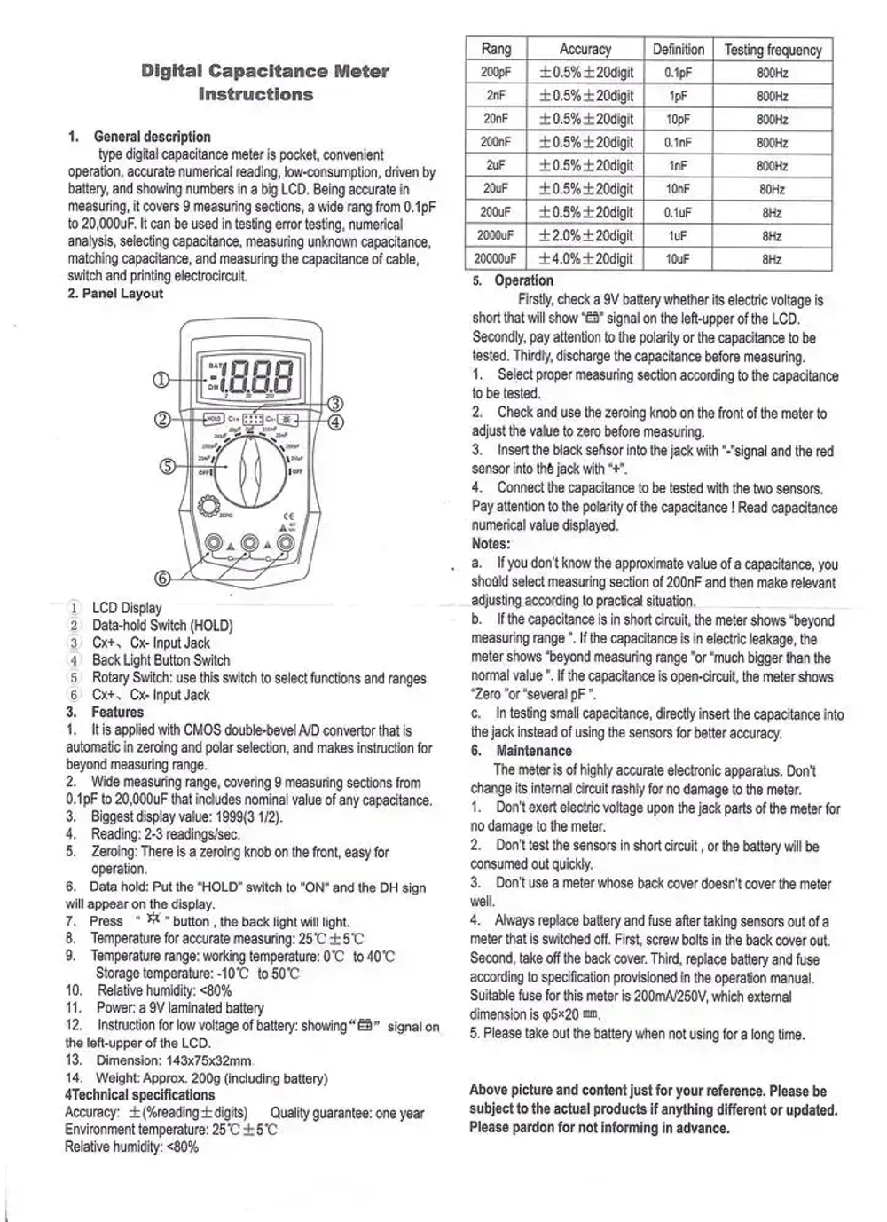 1шт. Измеритель ёмкости конденсаторов DM6013L