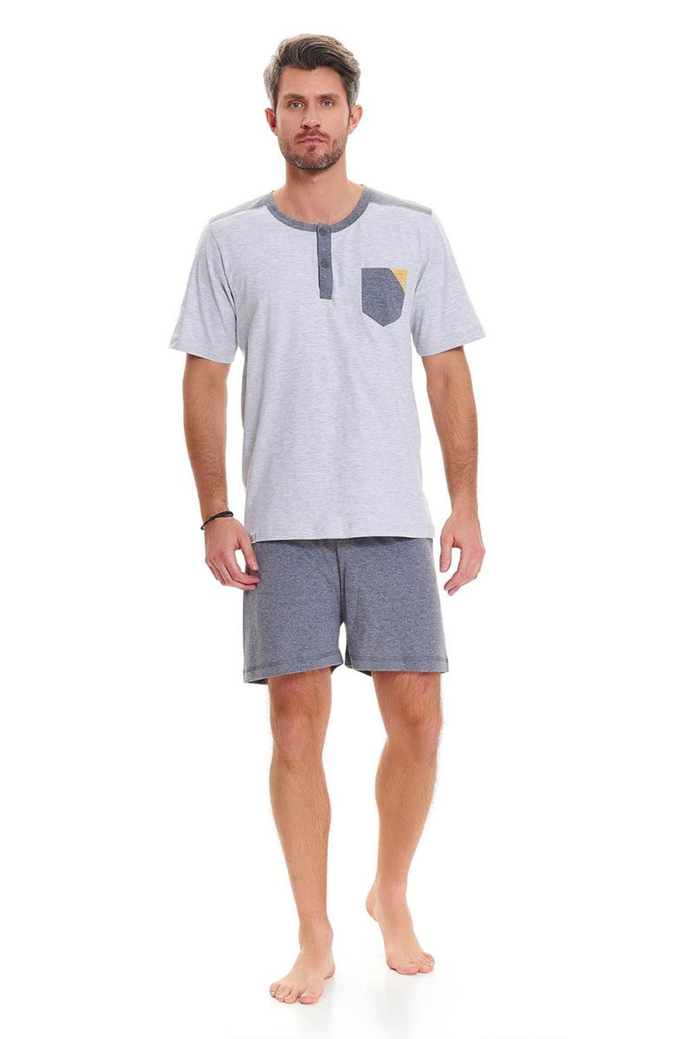 Мужская пижама с накладным карманом на футболке (Размер: XXL) (Цвет: синий)