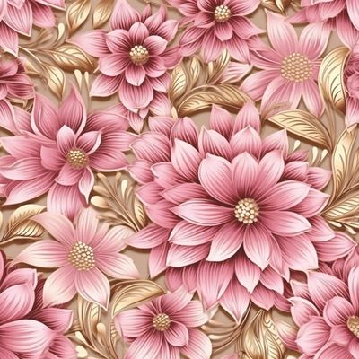 Объемные цветы с золотыми листьями