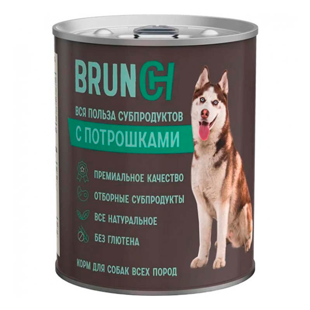 Brunch (Бранч) С ПОТРОШКАМИ для собак 340 г влажный корм Четвероногий Гурман