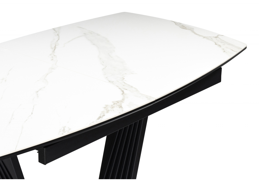 Керамический стол Woodville Вейл 140(180)х80 белый мрамор snow white, черный, ножки черные